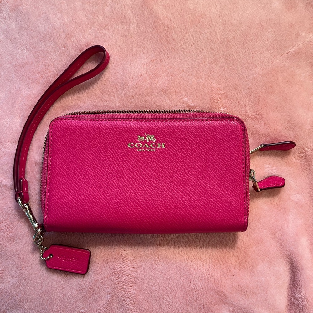 Coach Pink Double Zip Wristlet Wallet